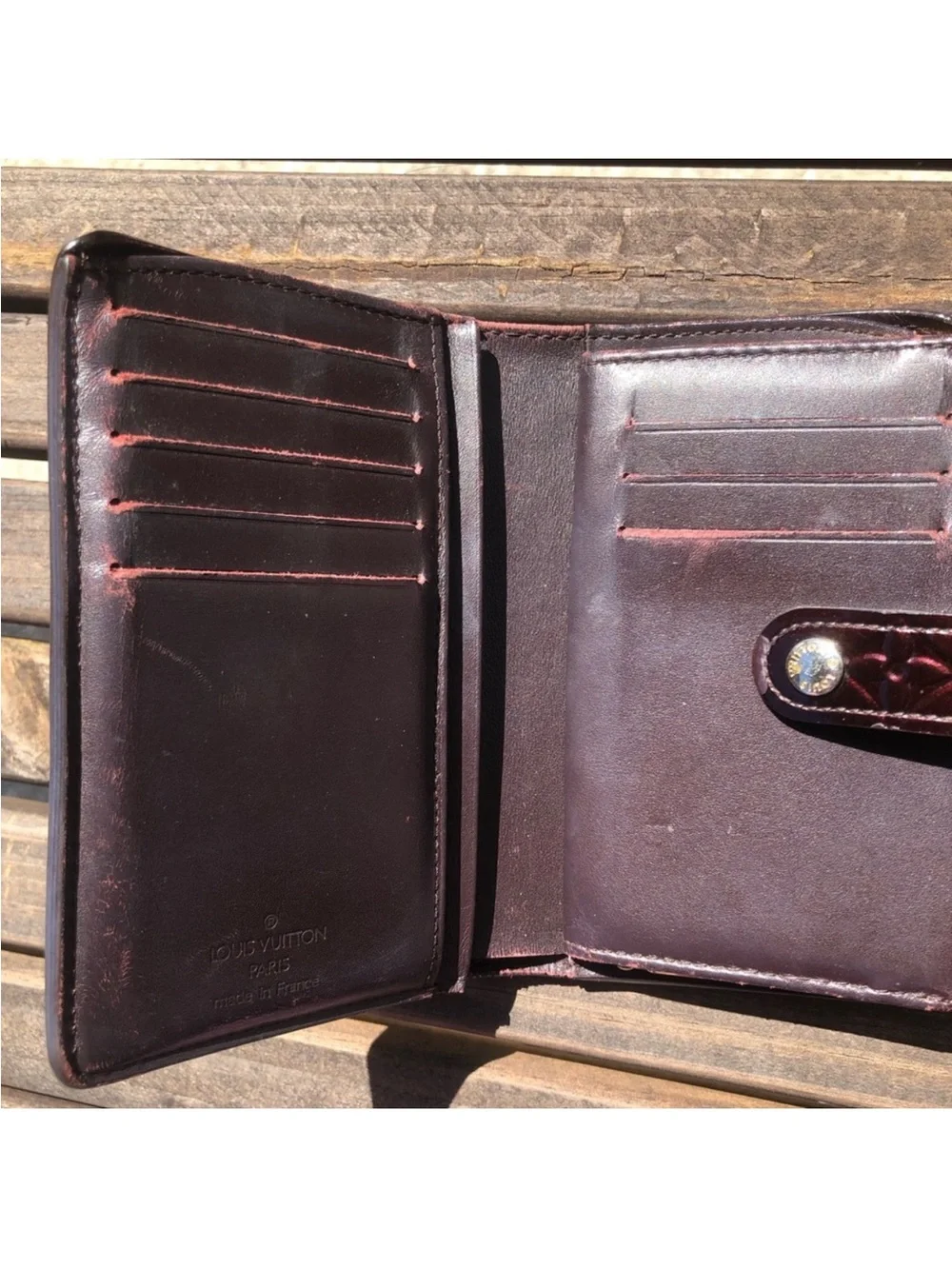 Louis Vuitton Vernis Patent Leather Wallet in Bordeaux Shine